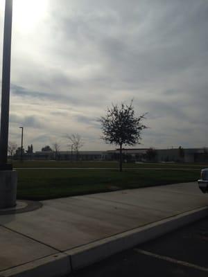 A view of the school from the parking lot.