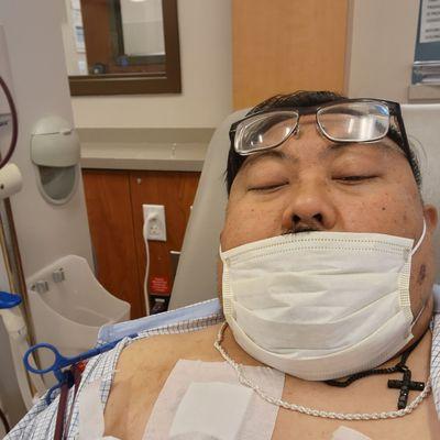 Connected doing 4 hour treatment. Catheter