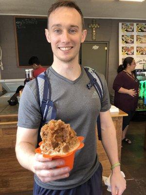 My brother and his root beer shave ice