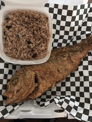 Fresh fried red snapper and rice with beans