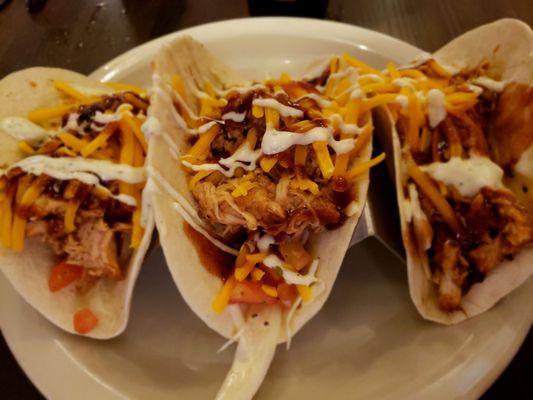 BBQ Chicken Tacos were on point!! Good sized also!