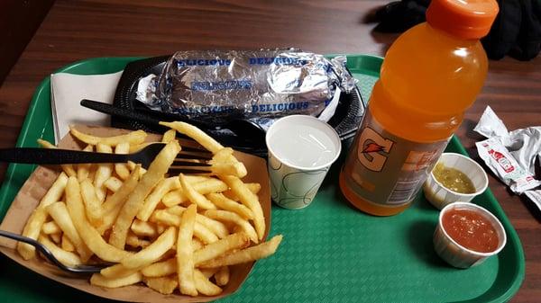 California burrito and fries with some electrolytes to go!
