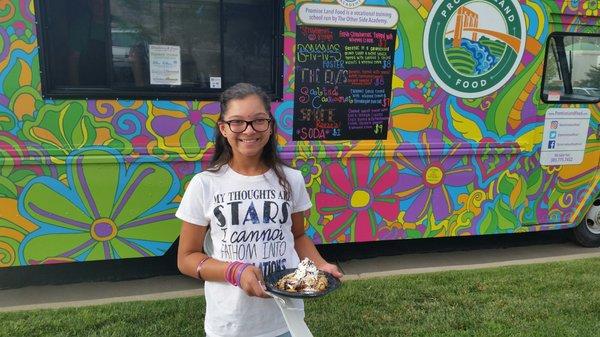 S'more Reese's funnel cake $8 It is topped with marshmallow cream, chocolate, whipped cream, graham cracker & Reese's PB cups