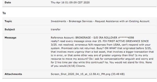 days (yeah, 2 days wait for ea. USAA erroneous response) of correspondence and cannot continue thread cause of BOT. Back to end of queue.