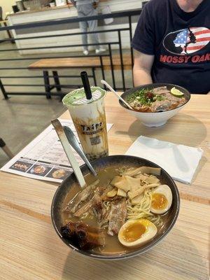 Spare rib ramen, spicy beef ramen and brown sugar milk boba