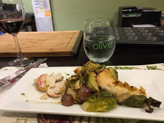 Dijon mustard chicken with Brussels sprouts and grapes