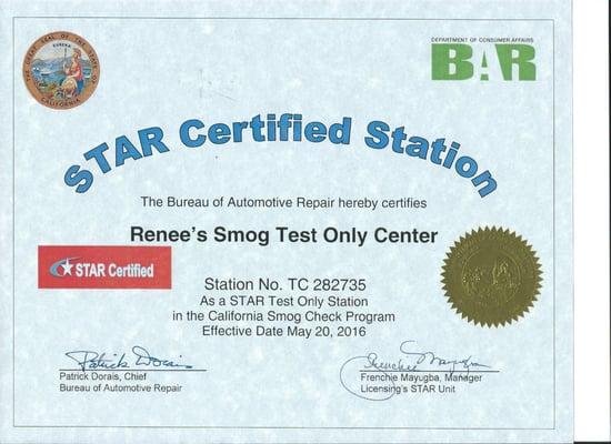 Official STAR Station Certificate