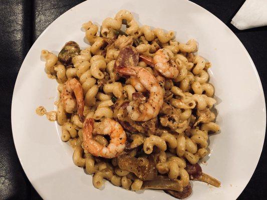 The Brewton Standard: Conecuh sausage, chicken, and shrimp over pasta.