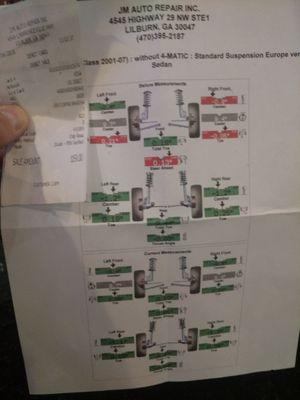 I got some used tires from the guys next to JM 's and they suggested an alingment for my old Mercedes C240. It was only $59.