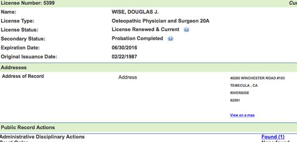 In response to a threatening letter wrote to me claiming that Dr. Wise has never been on disciplinary action.