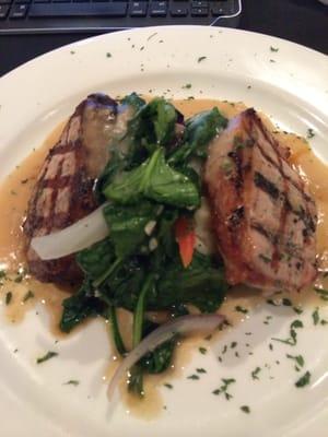 Grilled Chops, spinach, garlic mash