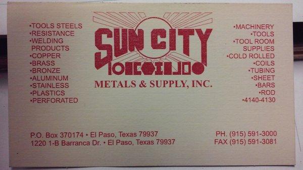 915 591-3000 phone  915 591 3081 fax  suncitymetalsept@yahoo.com