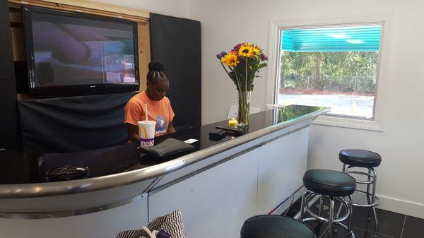 Wait in the air conditioned customer lounge while your car is hand washed.