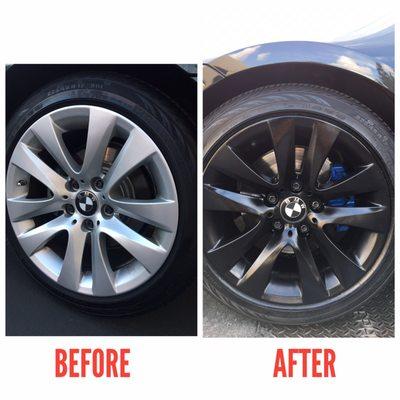 I got my rims powder coated black! They look fantastic. Not to mention the cool carbon fiber trimming on my emblem.