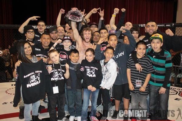 Most of our team "Animals MMA" with our coach Enoch "the Animal" Wilson, who won the UCS Feather Weight Championship Belt