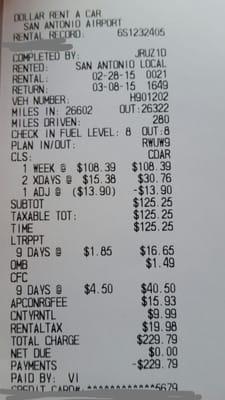 Price for 9 day car rental in march. There was a 10% discount bc I had to exchange my car (1st car's registration was expired)