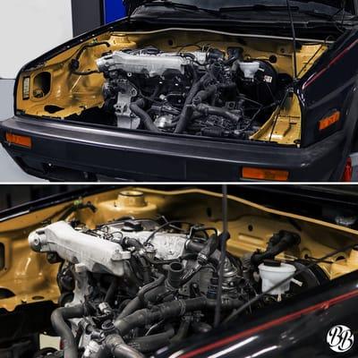 Progress shot of our 1.8T motor swap on this 1990 Jetta GLI.