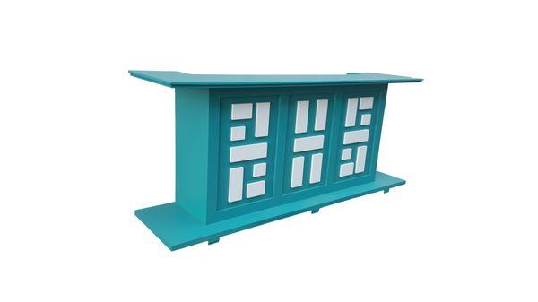 A custom bar with a festive teal finish we created for an event.