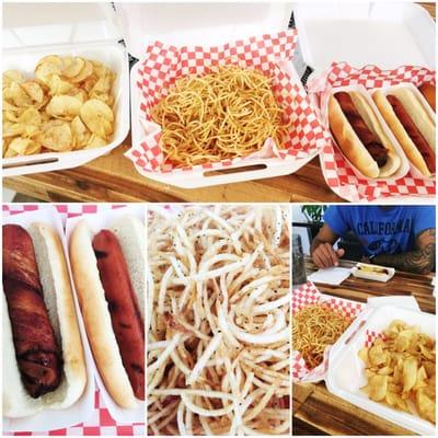 Bacon wrapped hotdog, hay, and chips! What more to say?