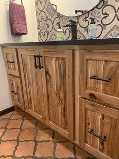 bath vanity in rustic hickory