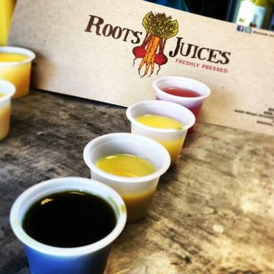 Booster shots dandelion, lemon, ginger, watermelon! super energy boost. An amazing way to start the day!