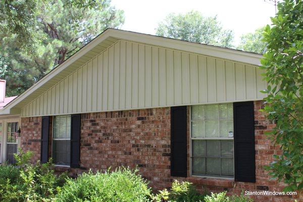 Board and Batten Vinyl Siding installed on a gable end in Longview, Texas