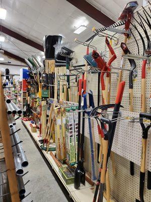 Shovels, rakes, hoes, and saws