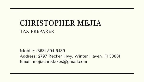 Mejia's business card and contact information