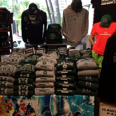 University of Hawaii sweatshirts and shirts.