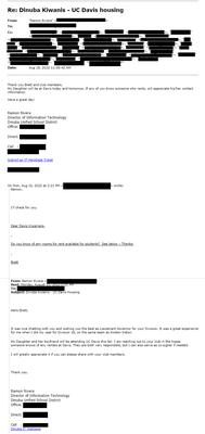 Email former Lt. Gov. Ramon Rivera sent to our club, looking for help for housing for his daughter for college.