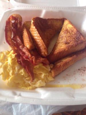 French toast, eggs , and bacon.
