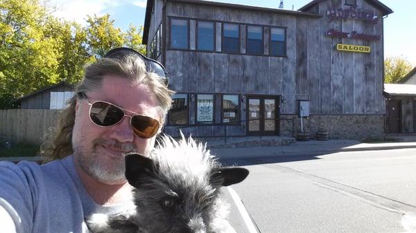 The dispensary is nestled inside this old restaurant. Here I am with my sidekick, realizing it's Sunday and they're closed.