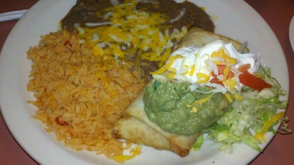 Lunch special #1. Chimi with shredded beef rice and beans
