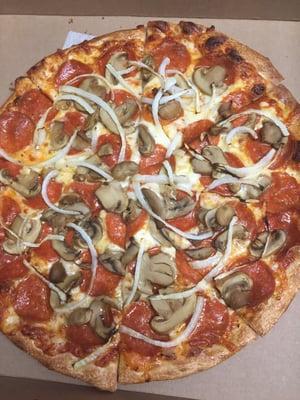 Pepperoni, mushroom, onion