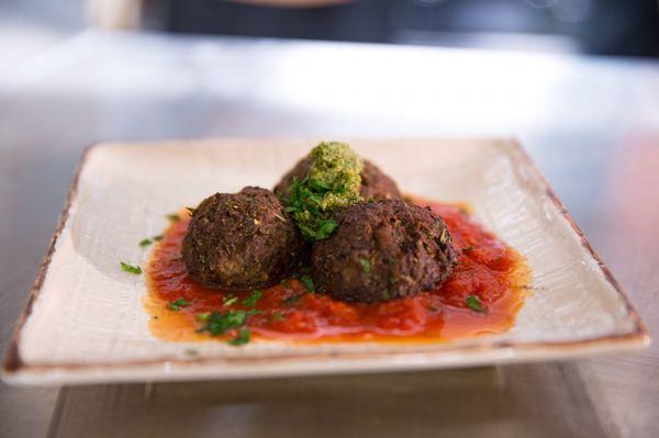 Incredible eggplant meatless meatballs. Literally the best thing on the menu. Get this- you will not regret it.