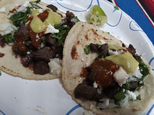 Home made tortillas Asada tacos