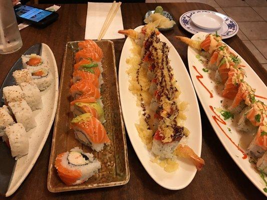 Salmon, sunset, red dragon, flaming roll