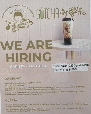 We are hiring. We offer flexible hours and friendly environment. Please send resume to sujen1225@gmail.com.