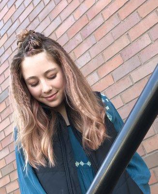 Trend zoom junior this spring / summer color from Goldwell , to young for the color/ photo competition but we still had fun and created .