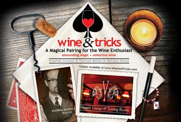 Promo card for Anthony Asimov's WINE & TRICKS show.