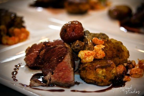 Filet of Beef with Langoastines Cabernet Sauce.
