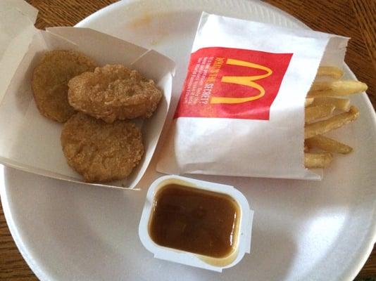 4 piece (oops I ate one) nugget Happy Meal (Don't judge me. I'm still a kid at heart and the toys are Peanuts characters!)