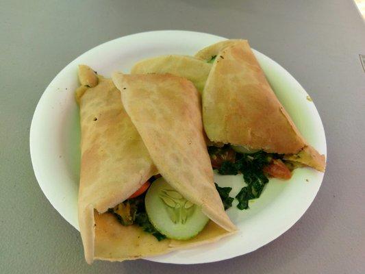 Creamy Avocado, Kale, Cucumber Tomato Crepe! My new favorite way to eat Kale!