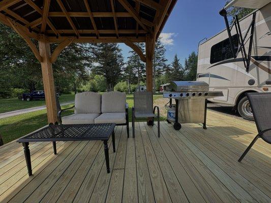 Under shade sitting.