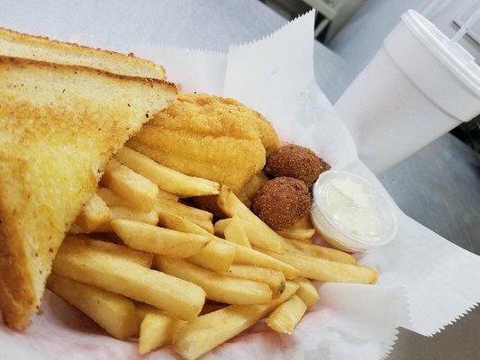 Catfish w/ Fries , Toast && Hushpuppies