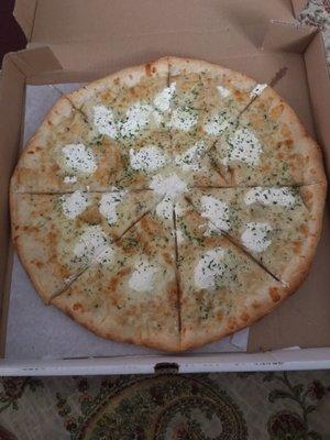 White Pie (16" Large)- $20.00 (which doesn't include delivery charge and tax)