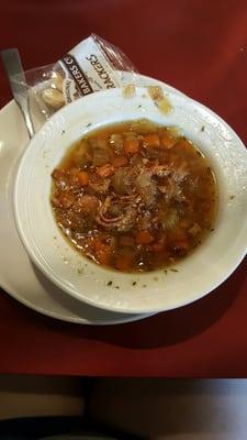 My chicken noodle soup was served to me like this. Very sloppy. I dont even think it was chicken noodle. I ordered the tomato soup instead.