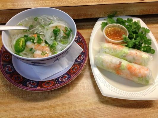 Soup and spring rolls