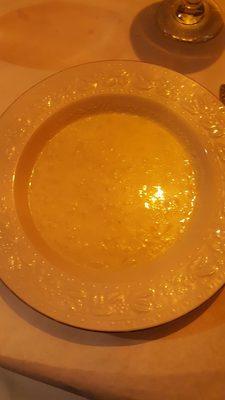 Looks pale and boring but it's amazing soup. Called egg and lemon soup. Mmmmmm so sooo good!!