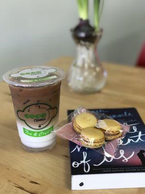 Lavender Latte is so good with Lemon French Macaroons and Reading Books that are available in the store